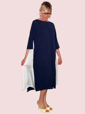 Abito Midi Oversize con Inserto Satin Laterale