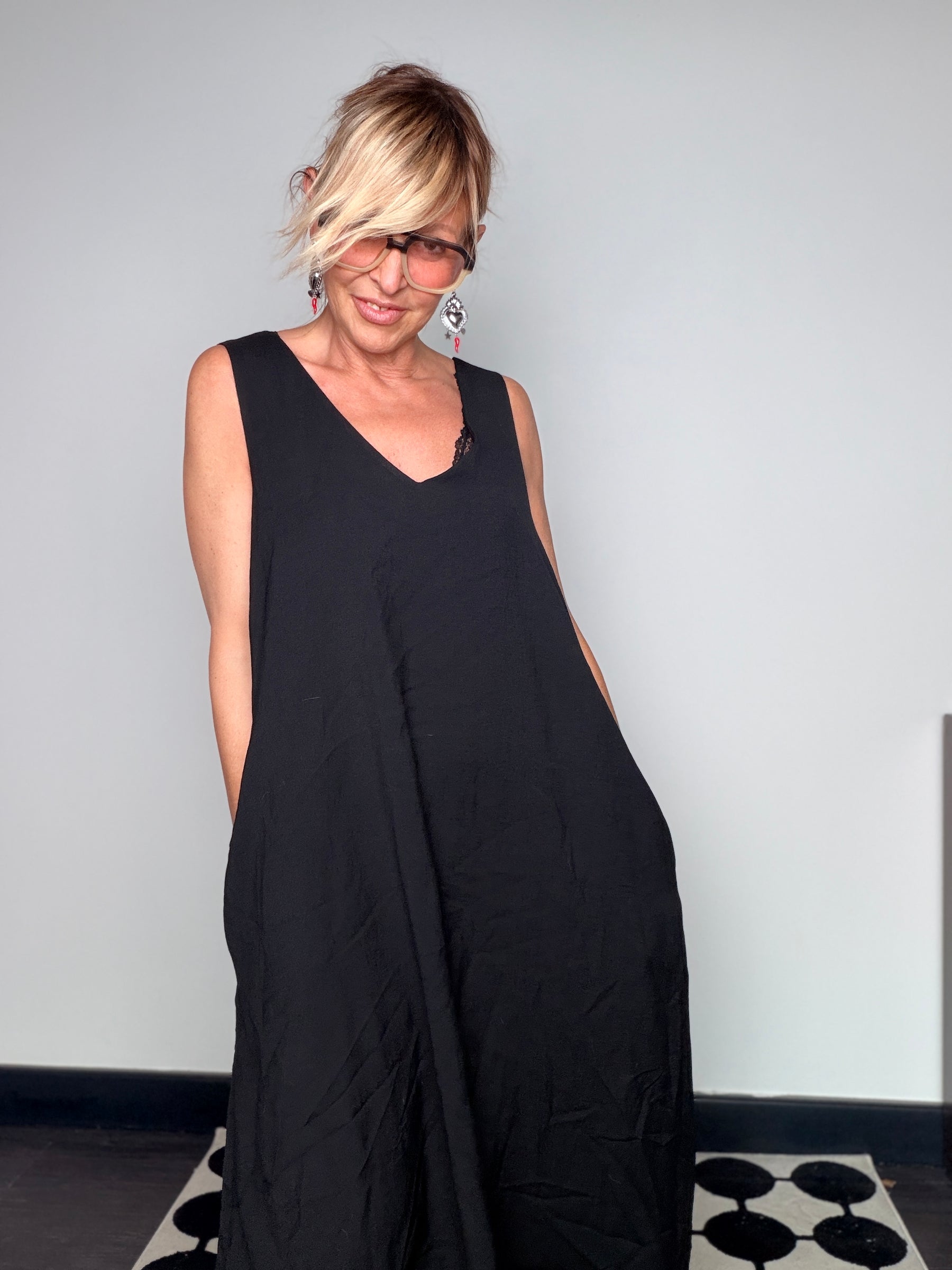 Abito Maxi Oversize Scollo V a Palloncino