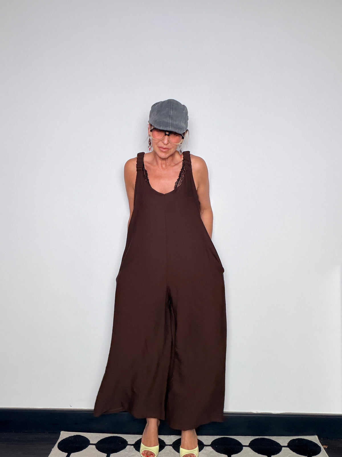 Tuta Jumpsuit Maxi Oversize Scollo V con Spalline Elasticate
