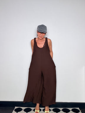 Tuta Jumpsuit Maxi Oversize Scollo V con Spalline Elasticate