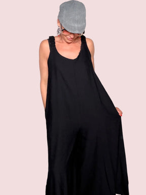 Tuta Jumpsuit Maxi Oversize Scollo V con Spalline Elasticate
