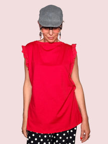 T-Shirt Oversize a Trapezio con Balze in Sangallo