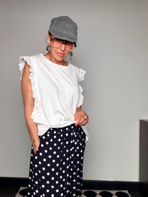 Pantalone Palazzo a Pois con Banda Laterale a Contrasto