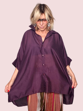 Camicia Oversize Maxi Pipistrello in Lyocell Cangiante