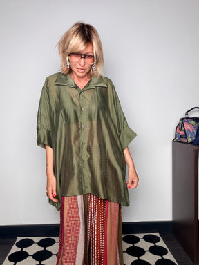 Camicia Oversize Maxi Pipistrello in Lyocell Cangiante
