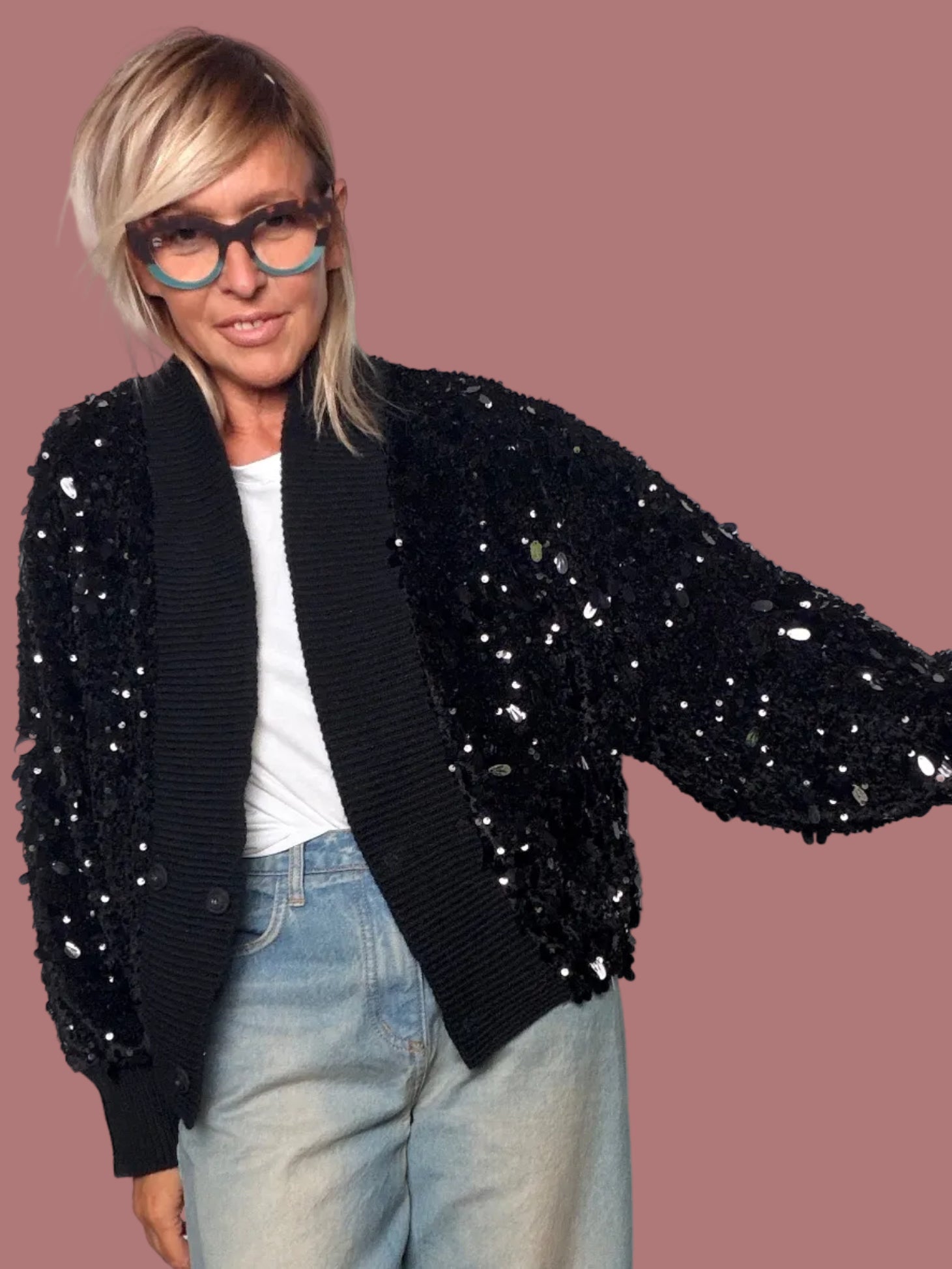Giacca cardigan con paillettes