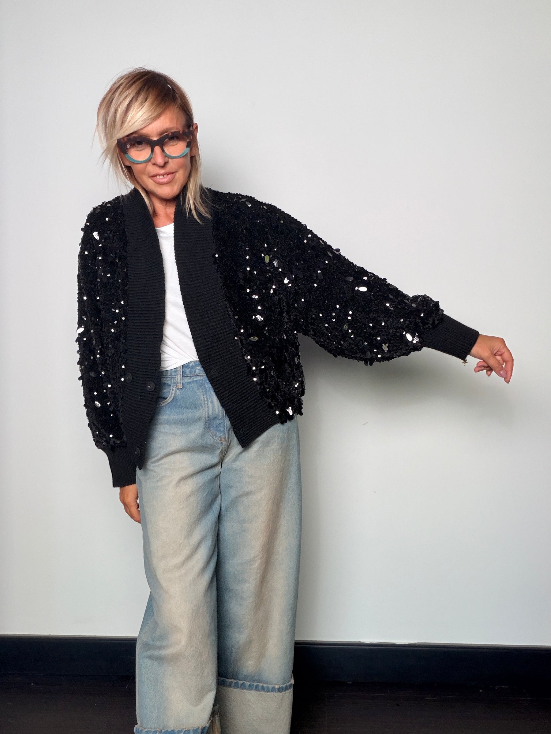 Giacca cardigan con paillettes