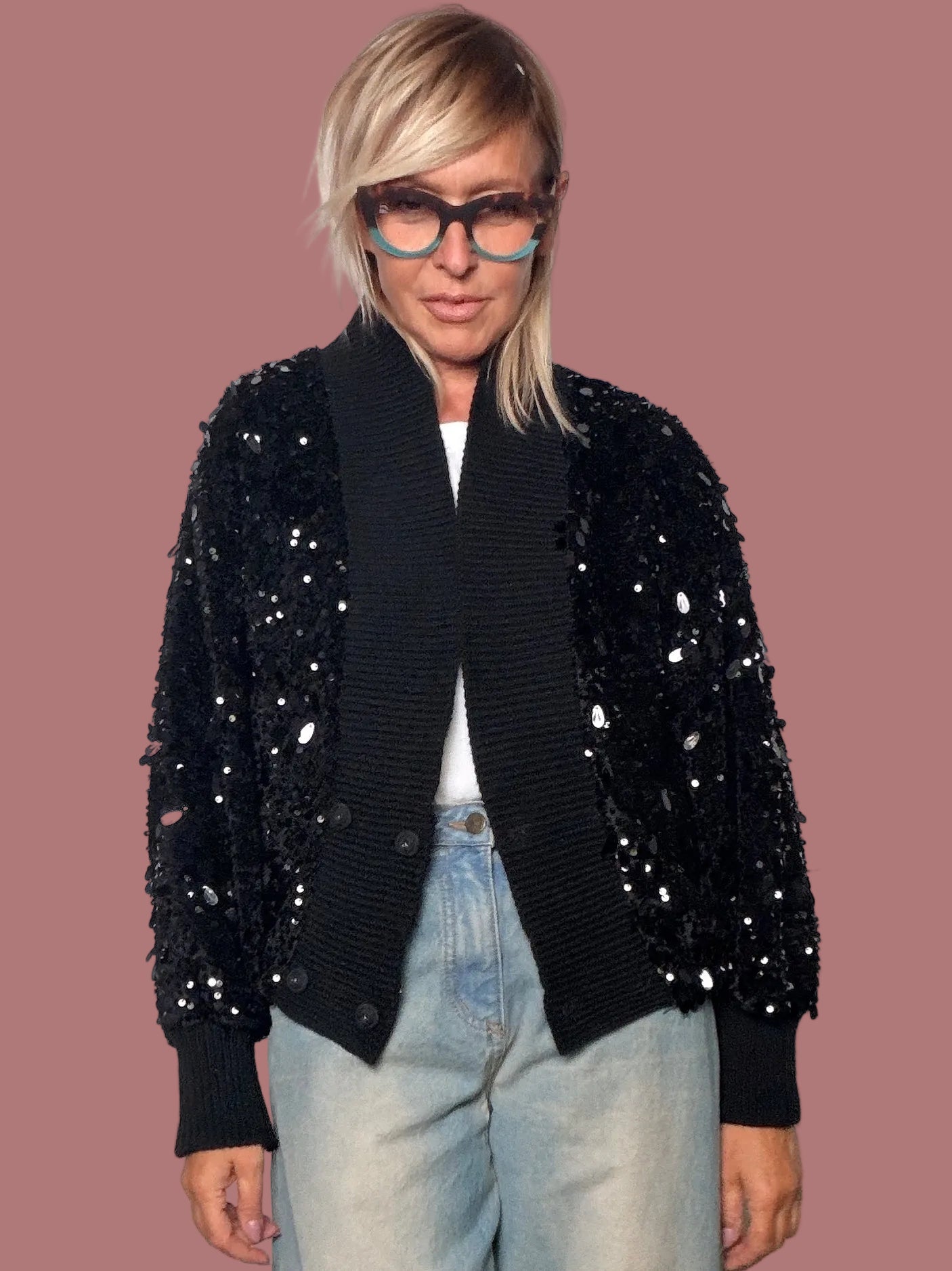Giacca cardigan con paillettes