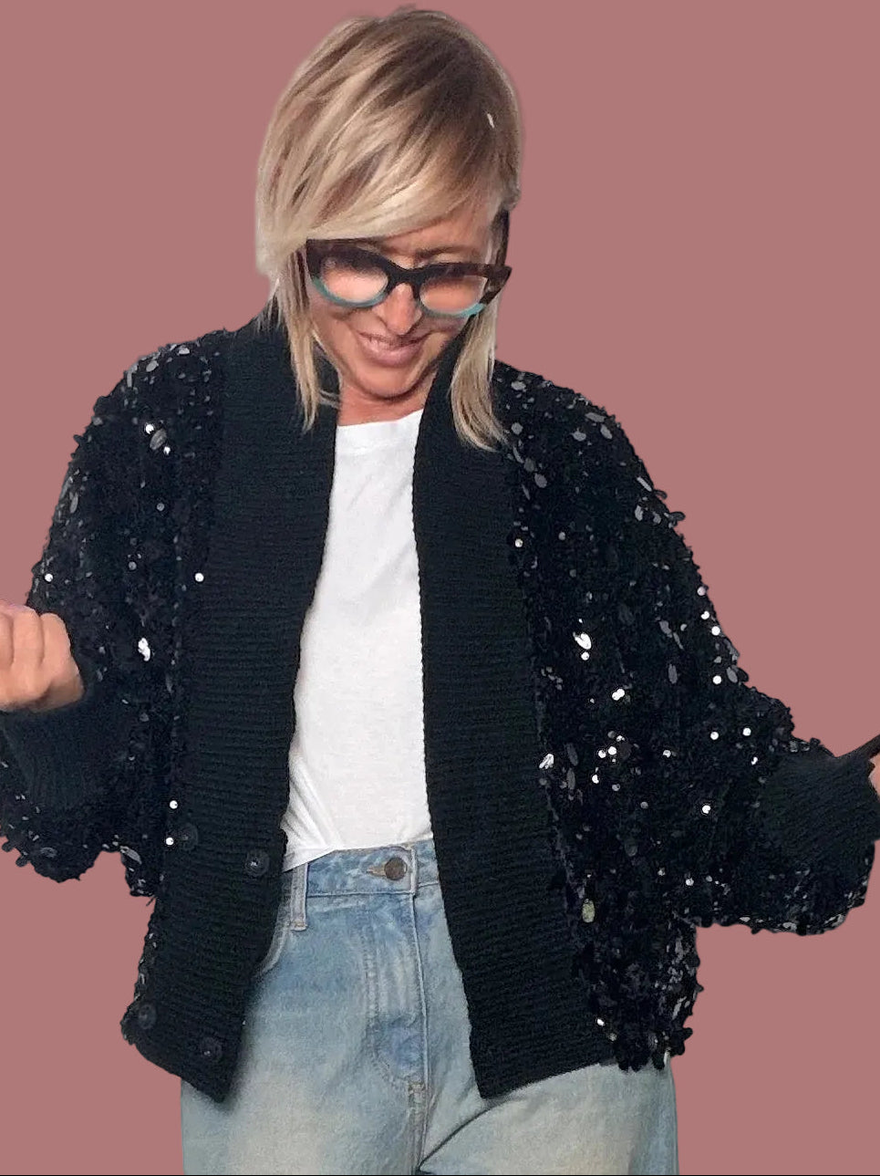 Giacca cardigan con paillettes