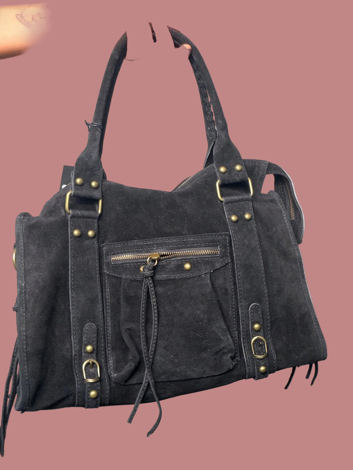 Borsa in camoscio con dettagli boho chic