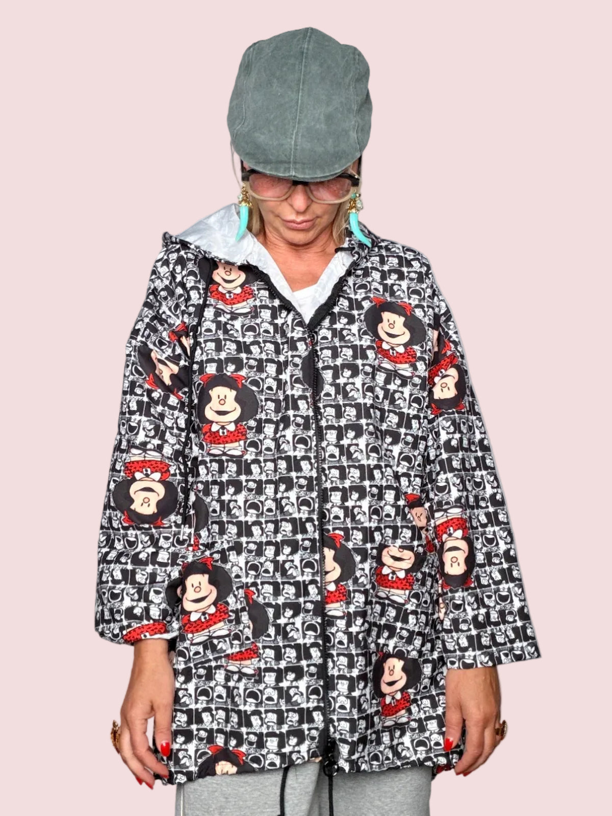 Giacca Windbreaker con Cappuccio e Stampa Fumetto Pop Art All-Over