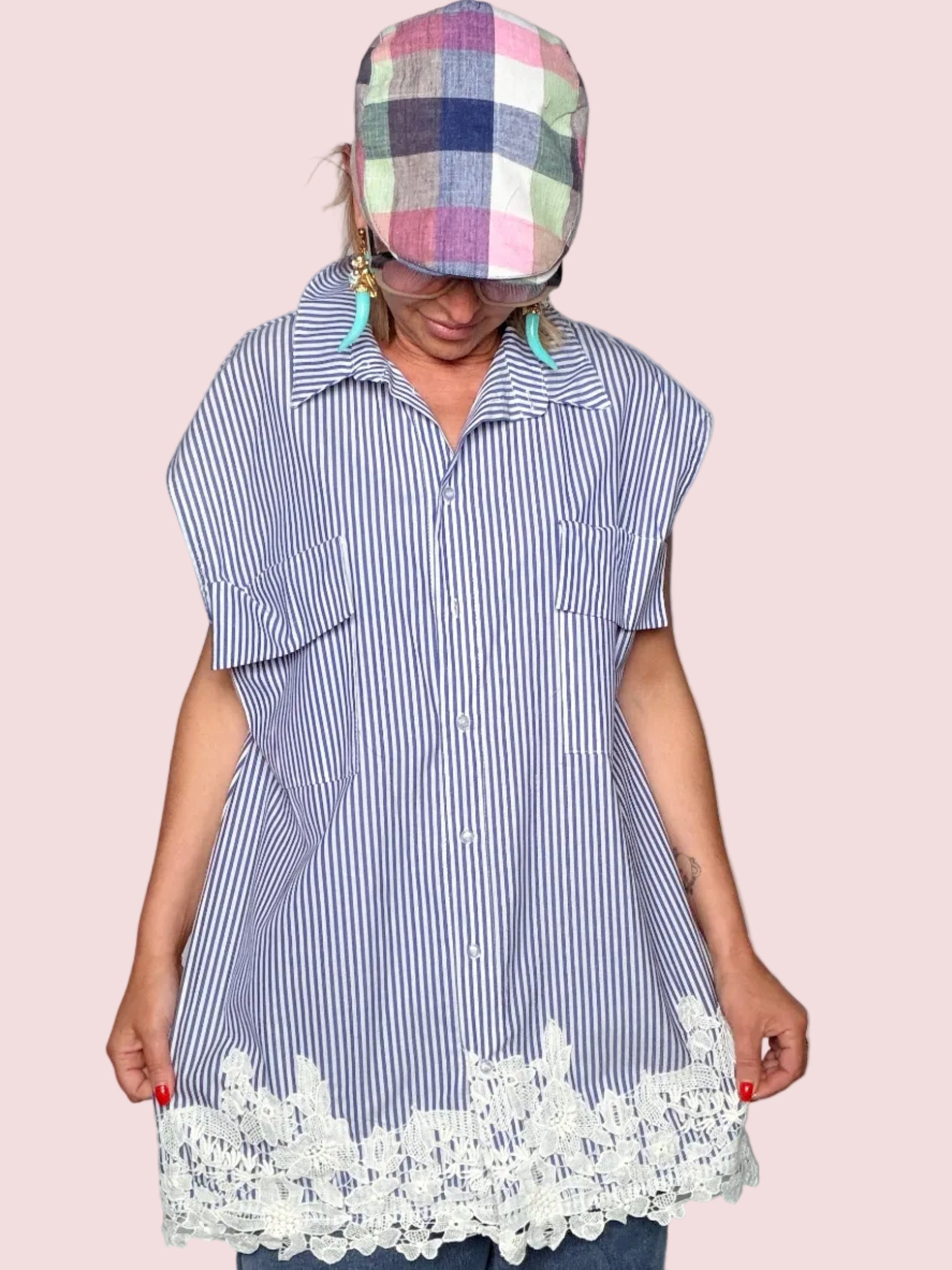 Camicia Oversize Righe & Pizzo