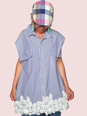Camicia Oversize Righe & Pizzo