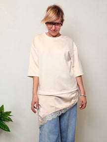 Felpa over con dettaglio pizzo