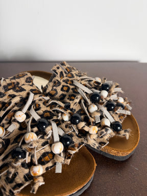 Ciabatte Slide Frange Leopardate & Perle