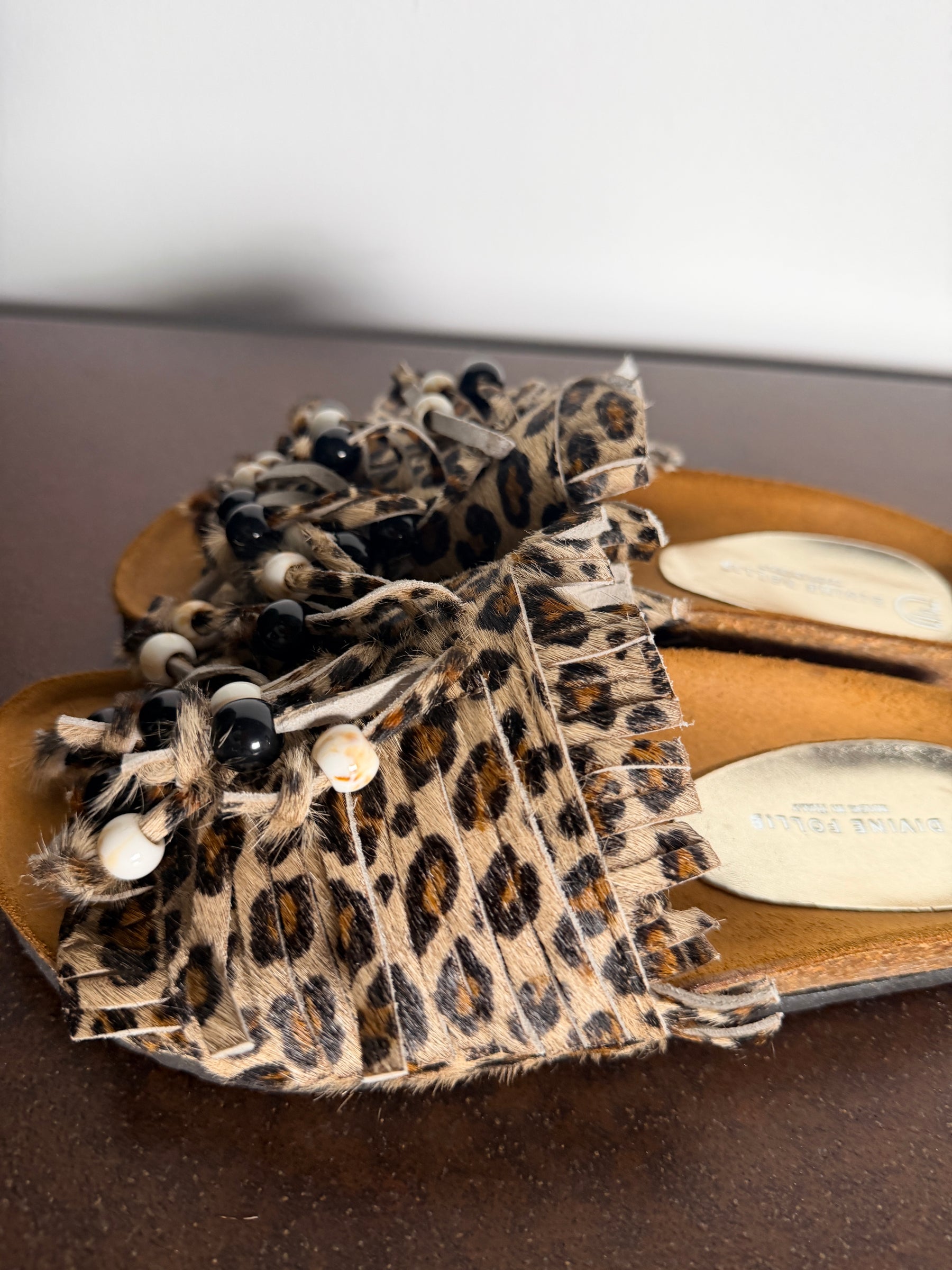 Ciabatte Slide Frange Leopardate & Perle