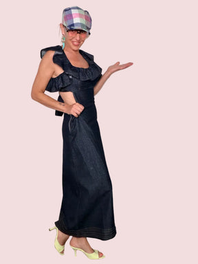 Abito Maxi Denim Volant & Schiena Aperta