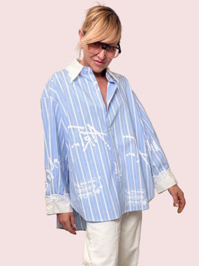 Camicia over a righe con dettagli in pizzo