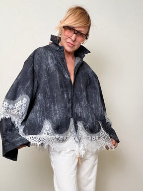 Camicia Jeans con Dettaglio in Pizzo