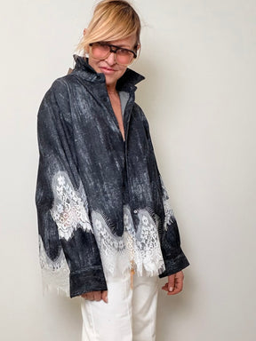 Camicia Jeans con Dettaglio in Pizzo