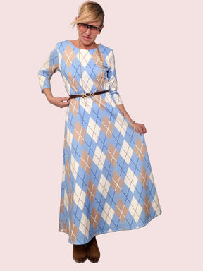 Abito Lungo a Rombi Stile College Chic