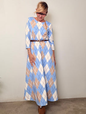 Abito Lungo a Rombi Stile College Chic