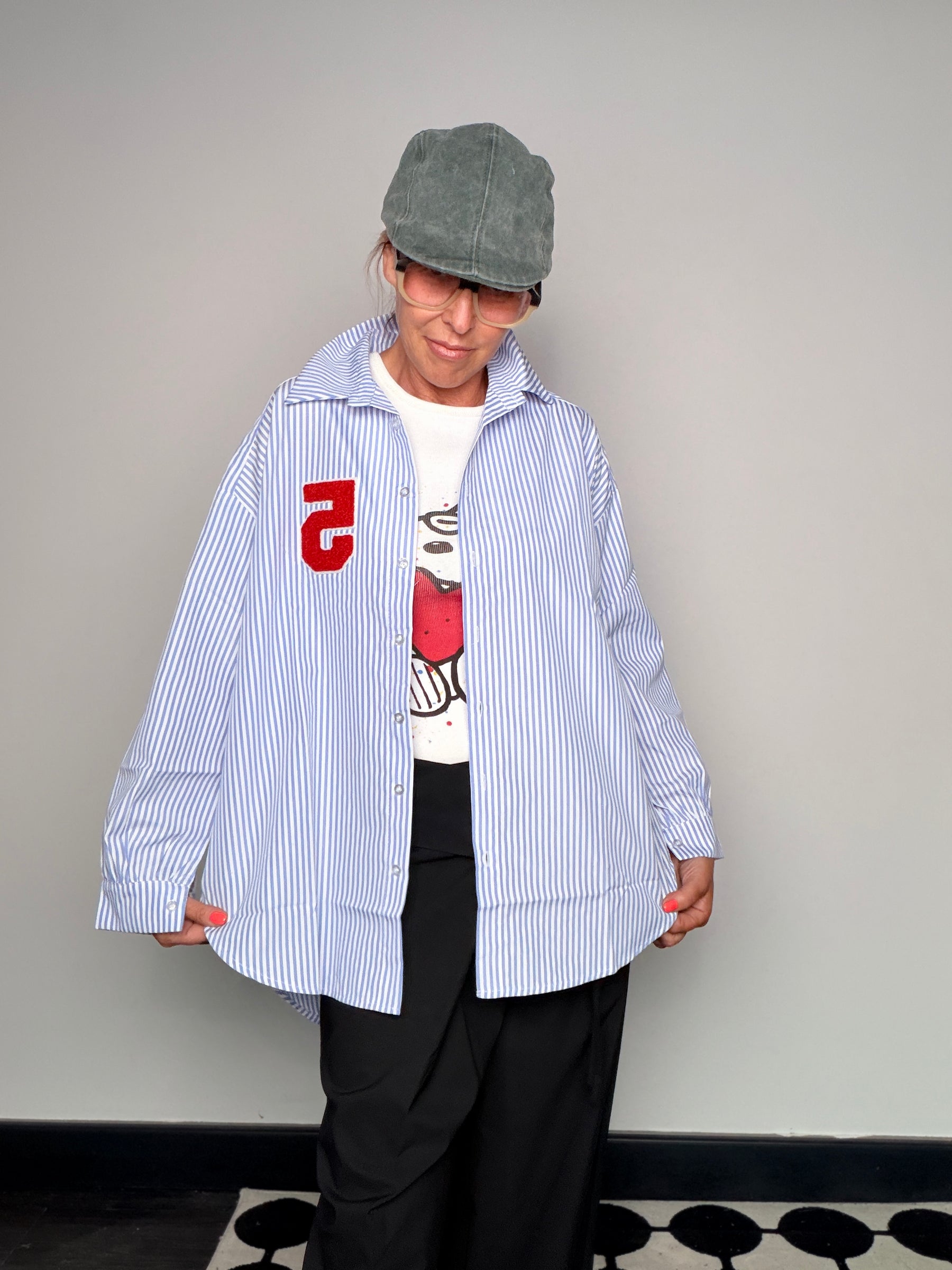 Camicia Oversize Righe & Patch Numero