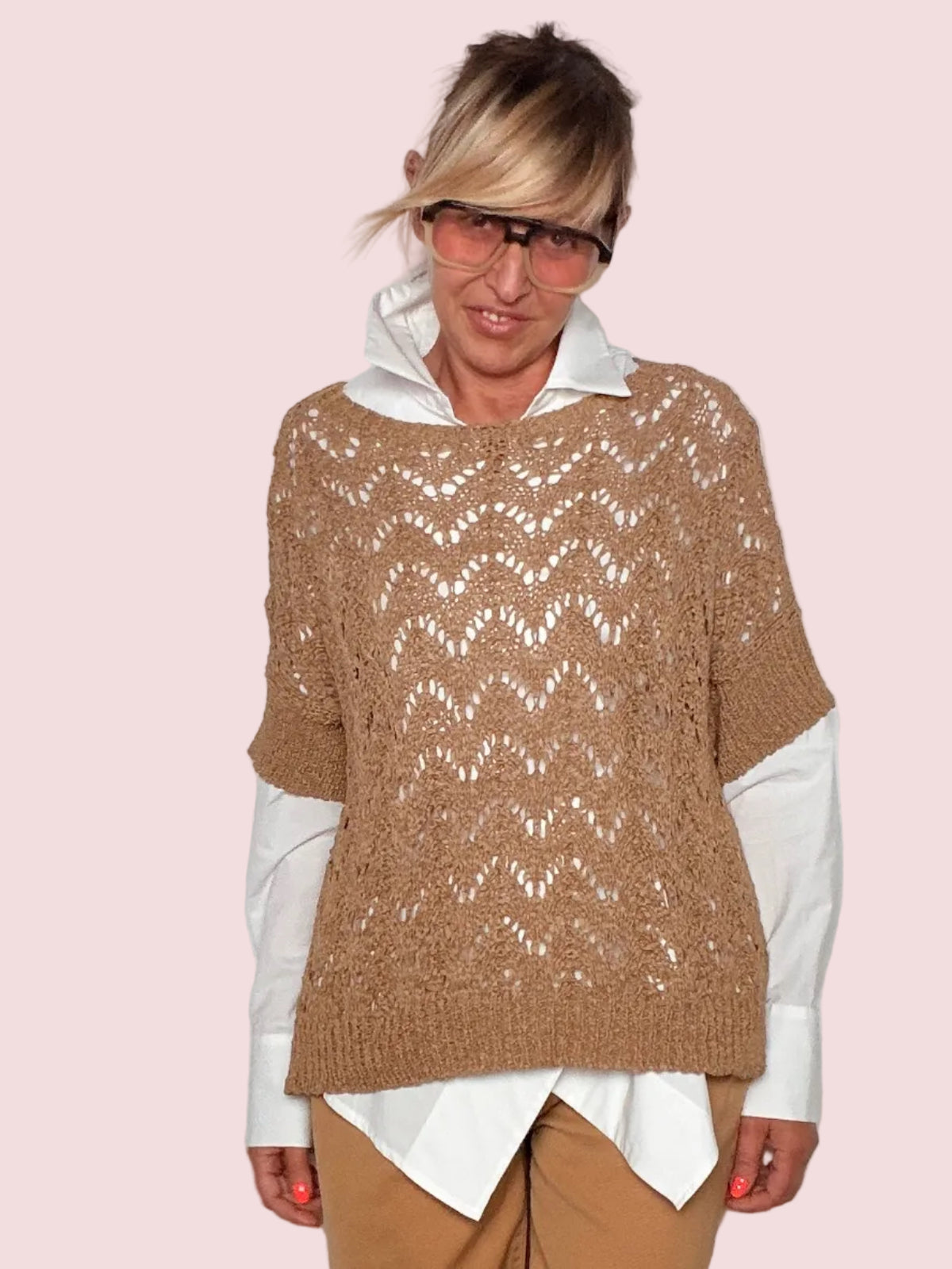 Maglia Fettuccia Traforata Camel