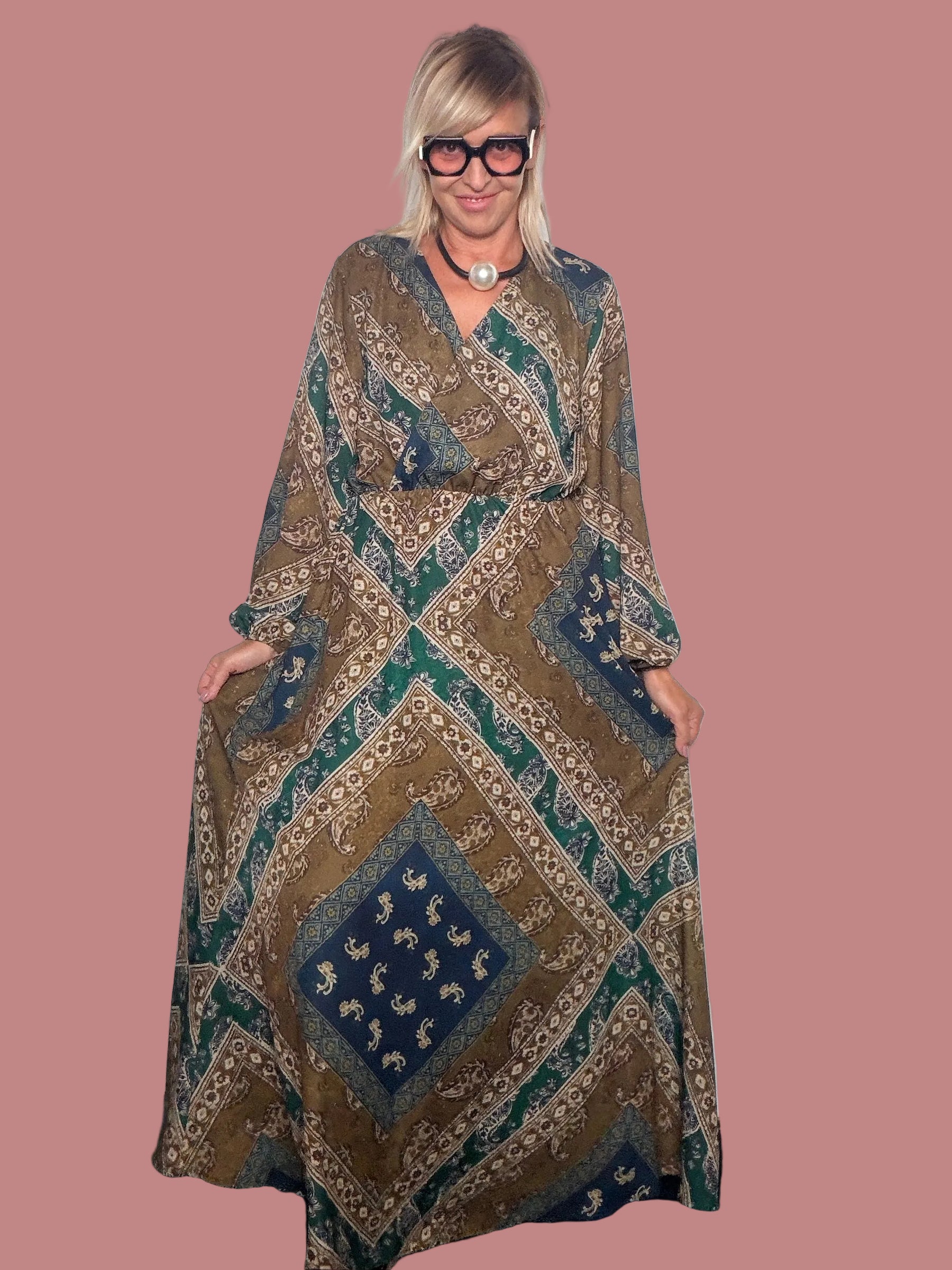 Abito lungo incrociato fantasia foulard Susy Star