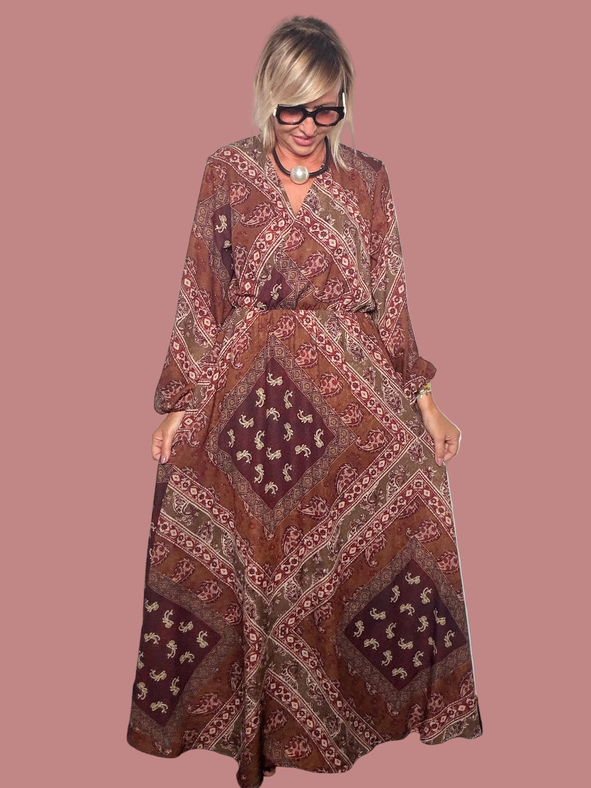 Abito lungo incrociato fantasia foulard Susy Star