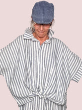 Camicia Oversize Lino Righe Grigio & Bianco