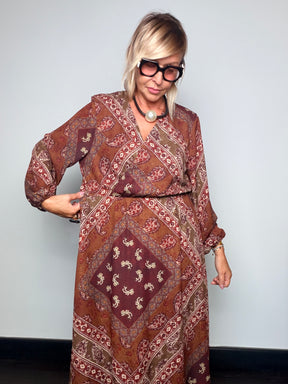 Abito lungo incrociato fantasia foulard Susy Star