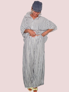 Pantalone Wide Leg Lino Righe Grigio & Bianco