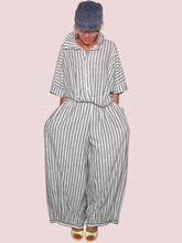 Pantalone Wide Leg Lino Righe Grigio & Bianco