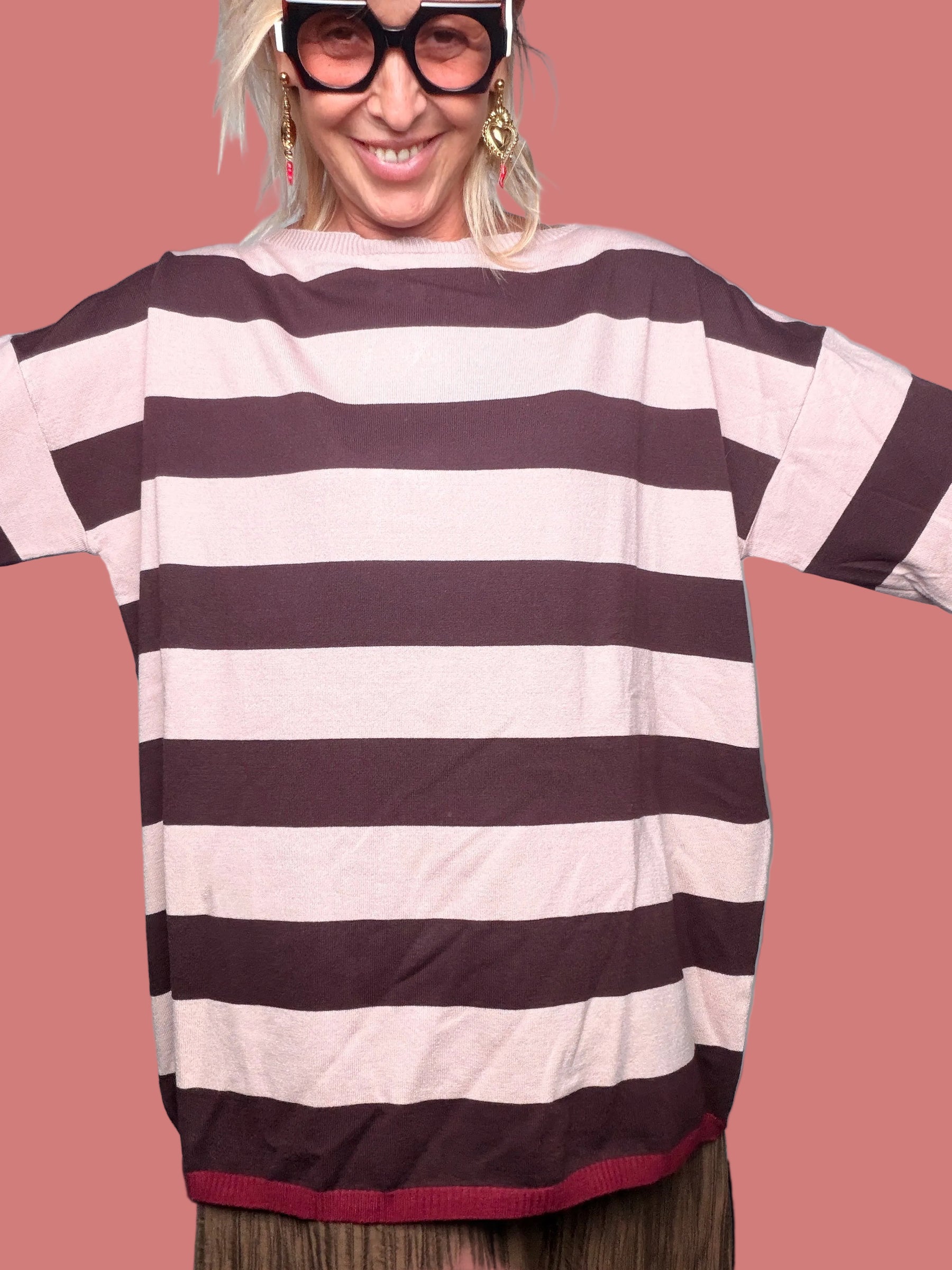 Maglia Rigata Piombo e Rosa Cipria Susy Star