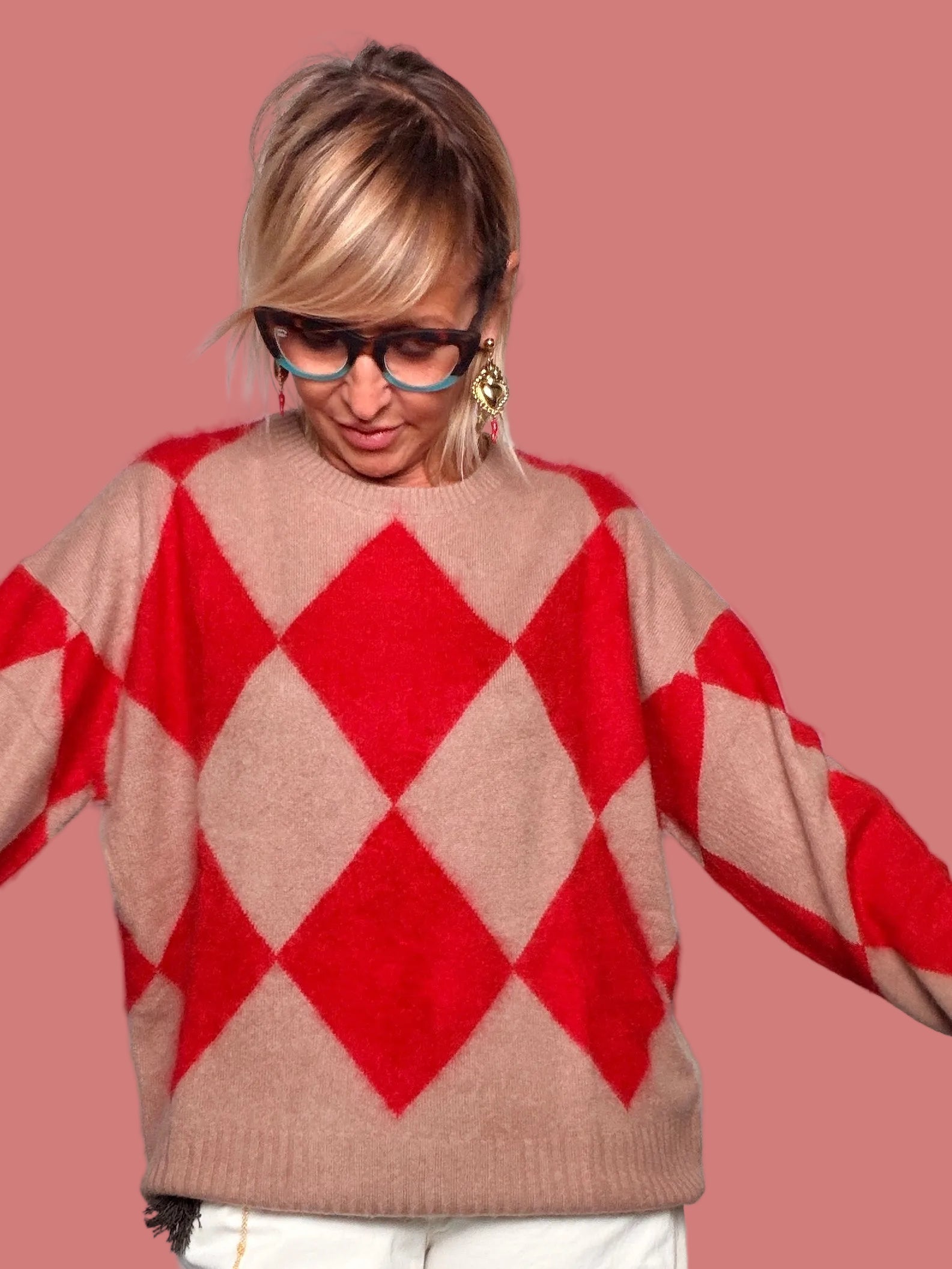Maglia a rombi rosso e marrone Souvenir