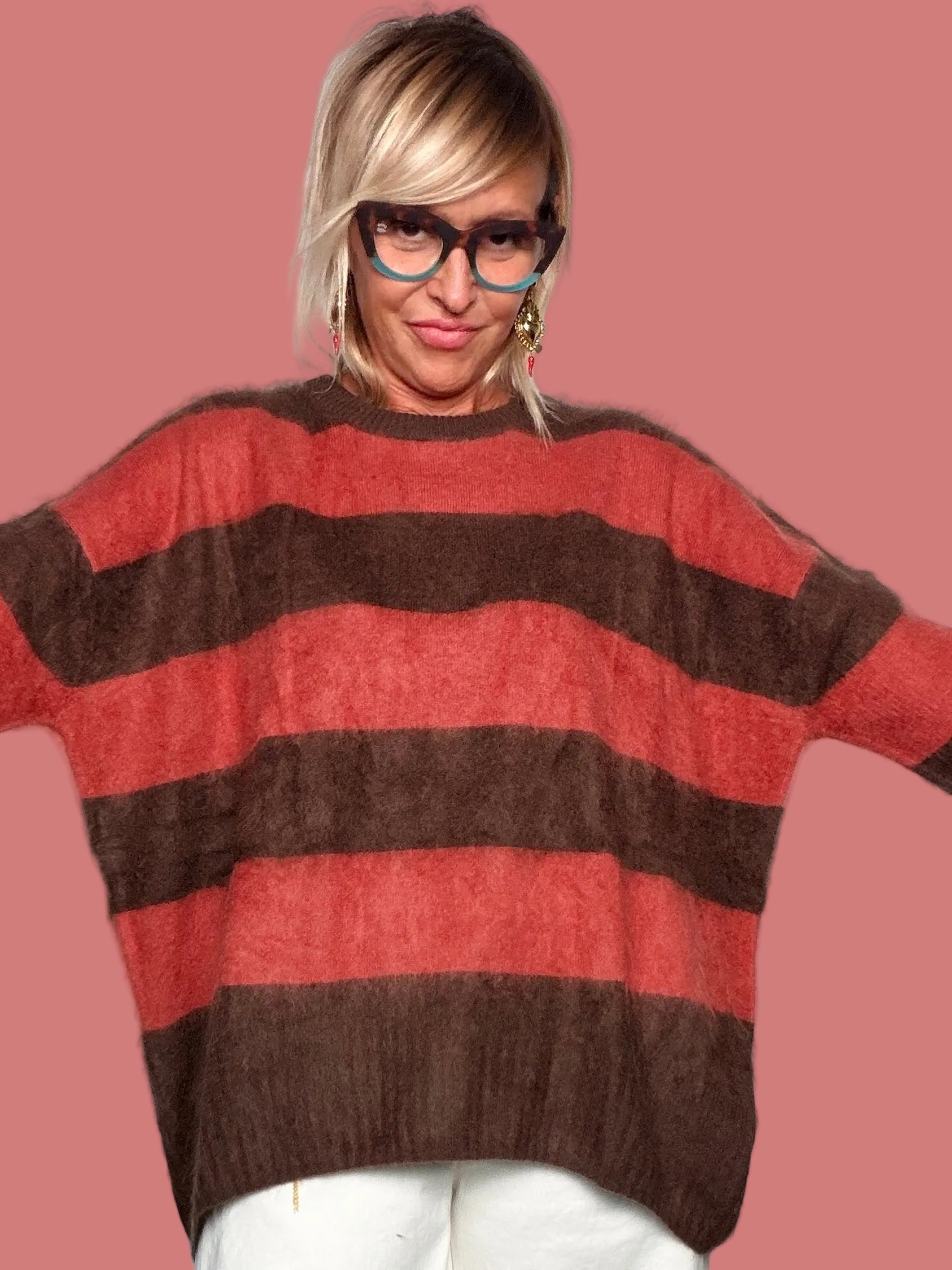 Maglia a righe rosse, beige e marroni Souvenir