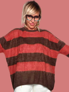 Maglia a righe rosse, beige e marroni Souvenir