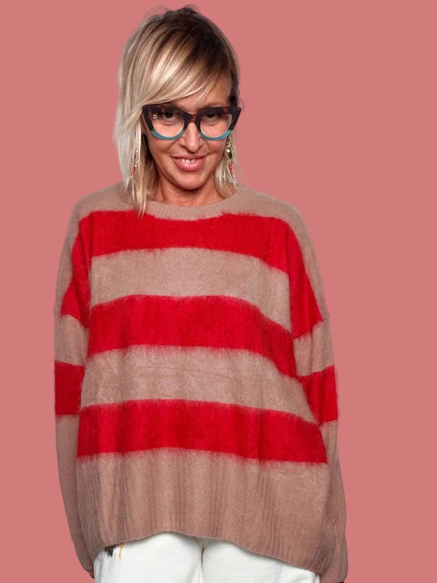 Maglia a righe rosse, beige e marroni Souvenir