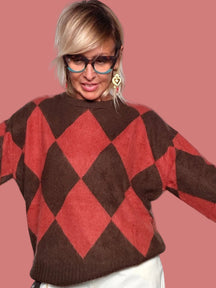 Maglia a rombi rosso e marrone Souvenir