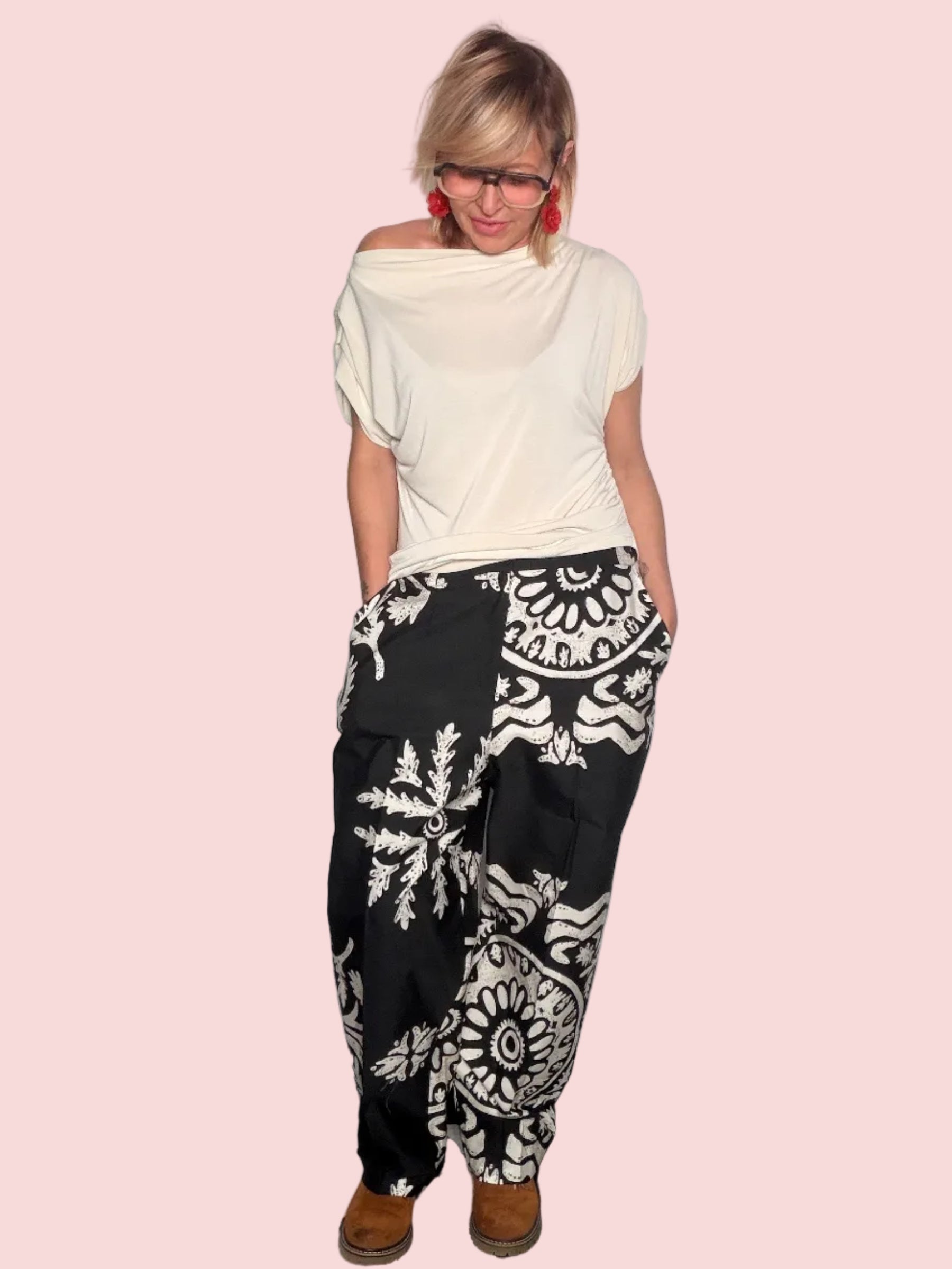 Pantalone Wide Leg con Stampa Mandala