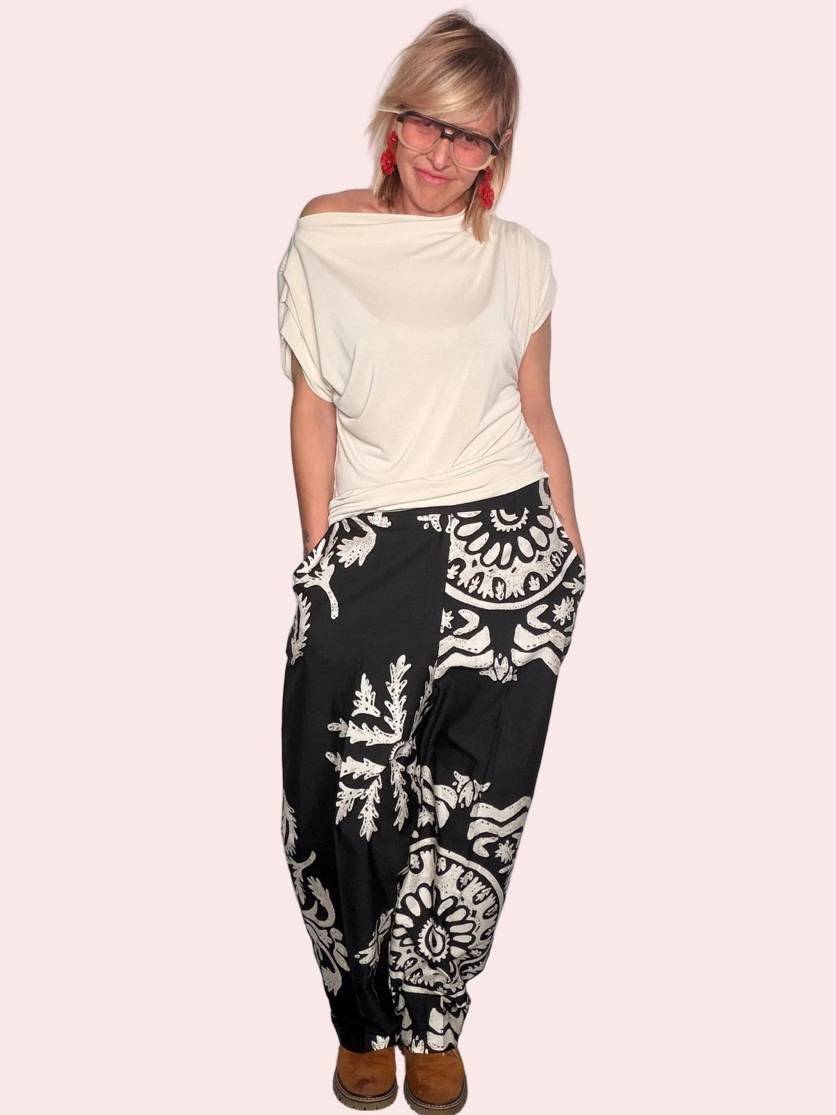 Pantalone Wide Leg con Stampa Mandala