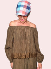 Top Off-Shoulder in Plissé con Lurex – Bordo in Pizzo