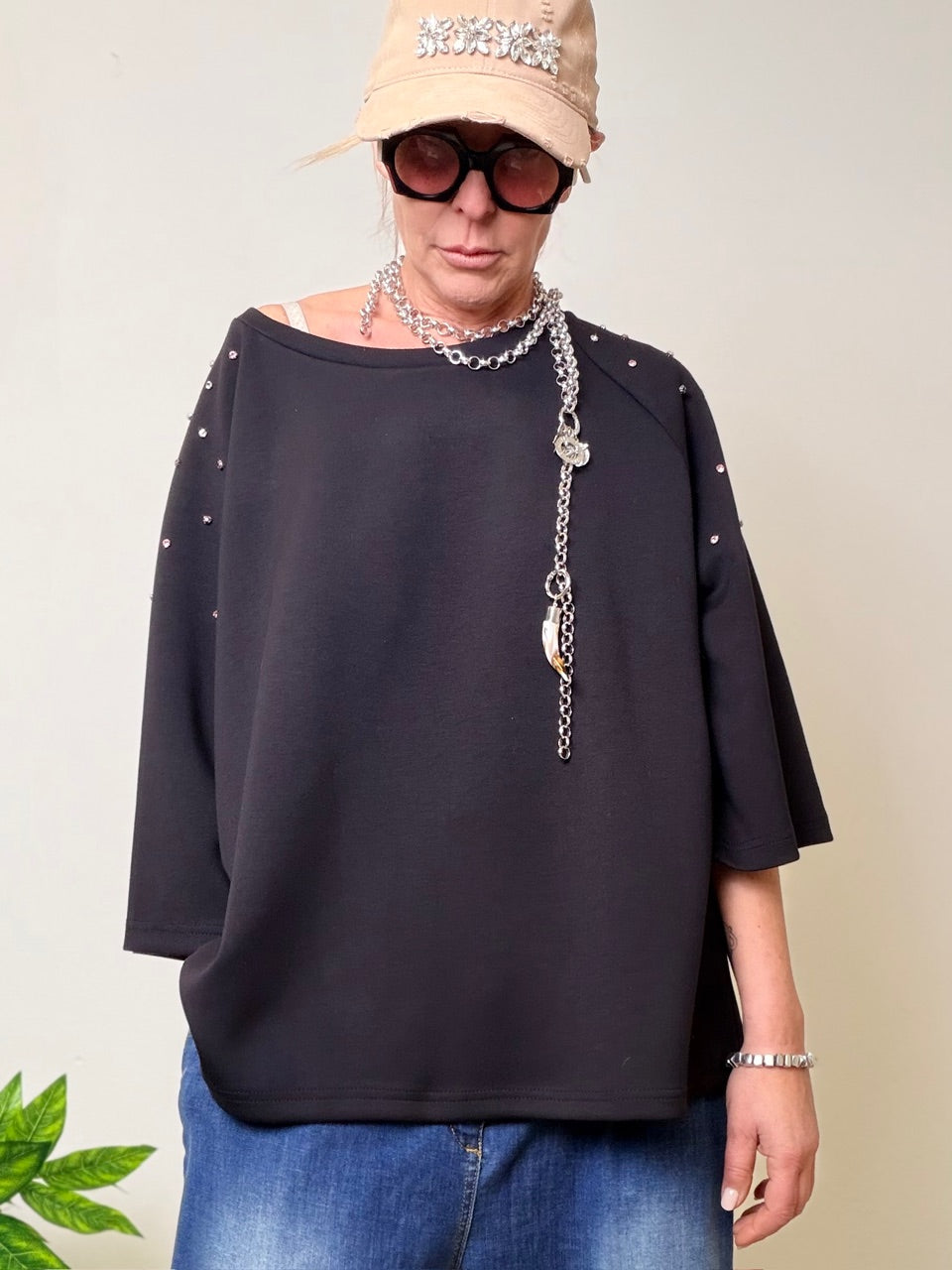 FELPA OVER CON ZIRCONI – MOOD ROCK