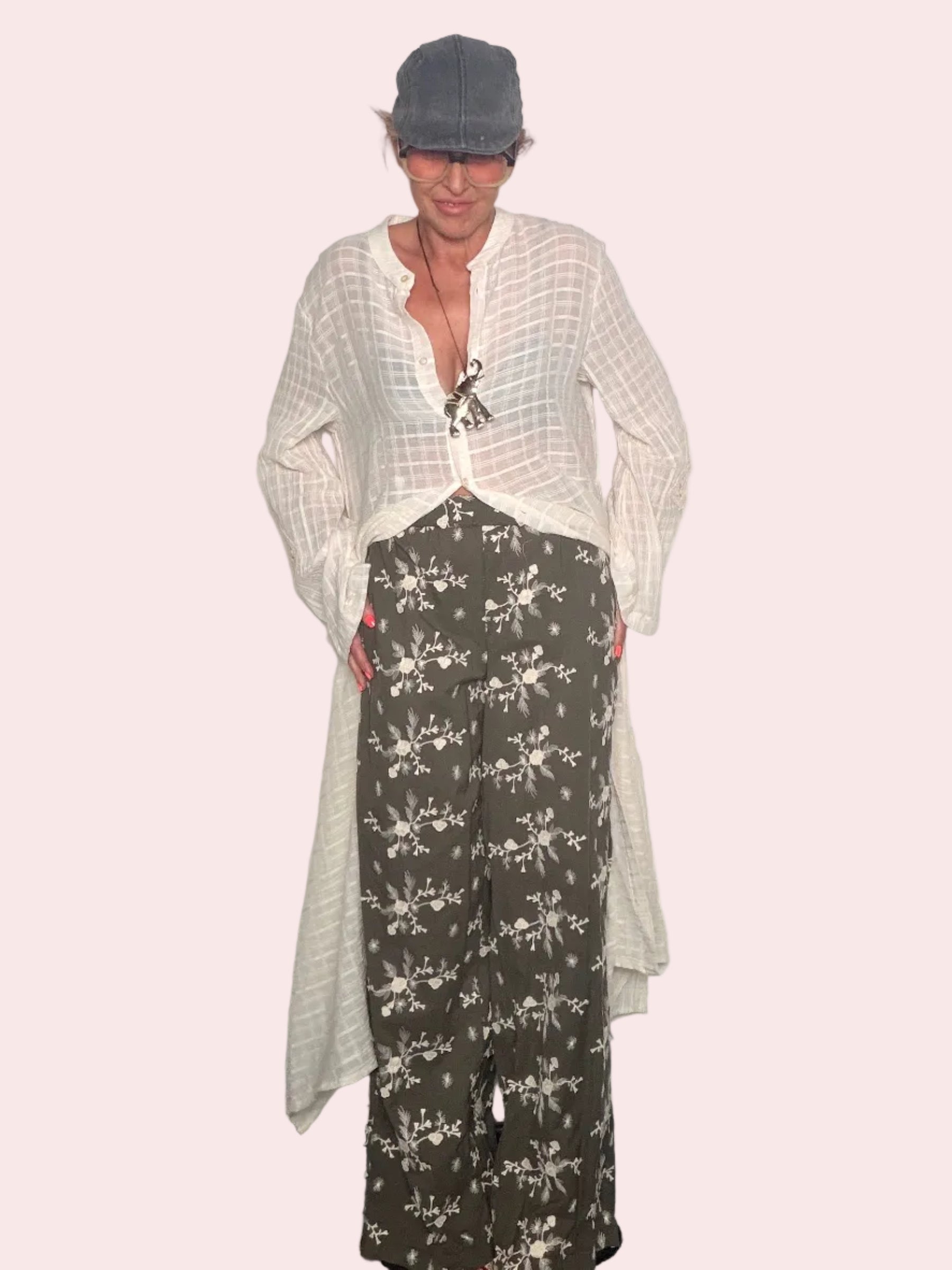 Pantalone Wide Leg con Stampa Botanica