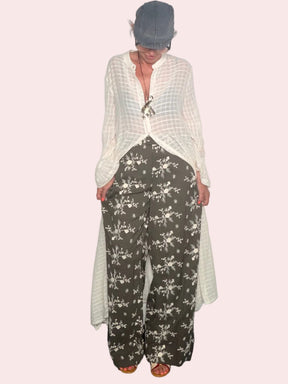 Pantalone Wide Leg con Stampa Botanica