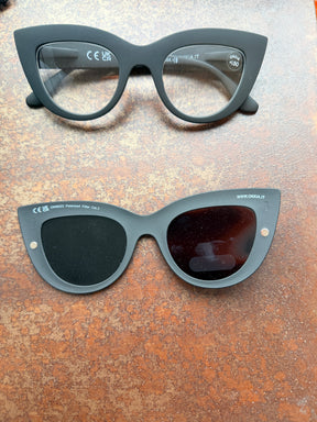 Occhiali cat-eye con sovralente da sole polarizzata