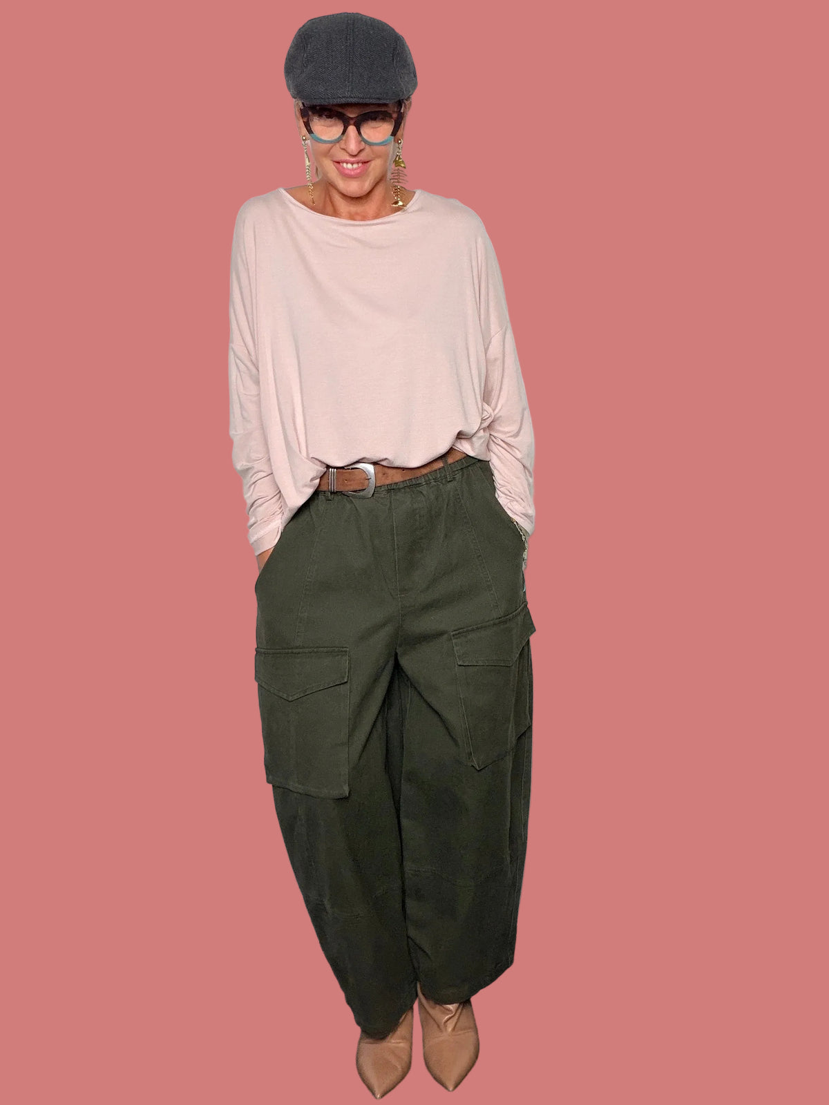 Pantalone Cargo Wide Leg Verde Militare – Tasche Laterali | FEMALE