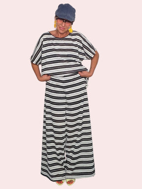 Pantalone Palazzo in Maglia Zigzag Bianco e Nero