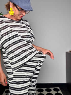 Pantalone Palazzo in Maglia Zigzag Bianco e Nero